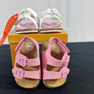 wonder nation White Flower Strap and Pink Glitter Heart Strap Sandals for baby